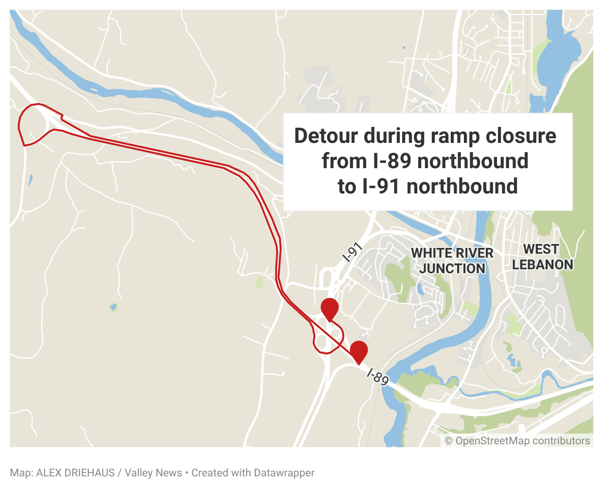 Delays expected Wednesday as ramp between I-89 North and I-91 North closing for construction